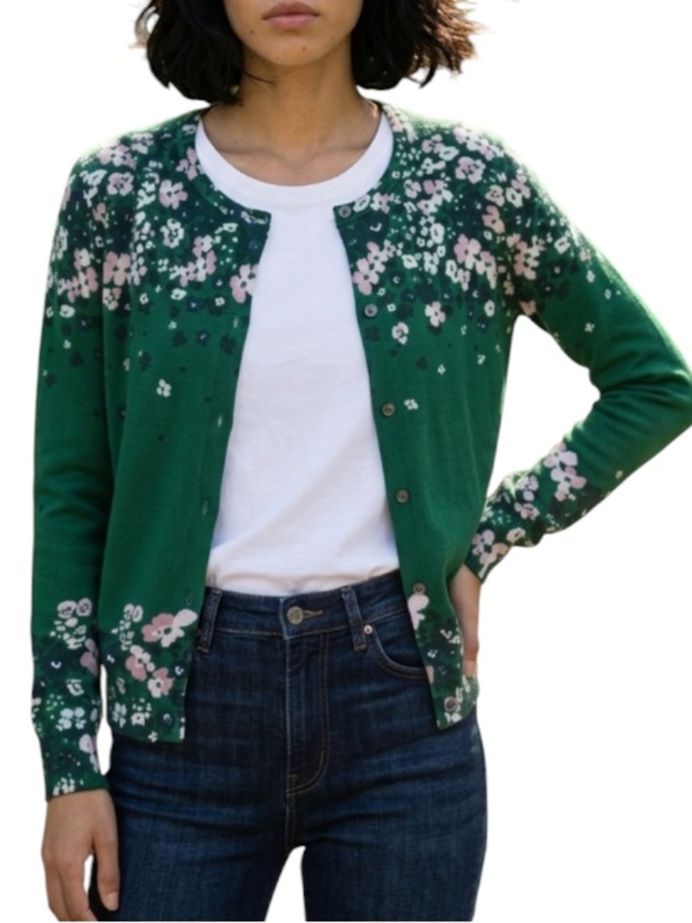 Cotton button cardigan floral design NWOT